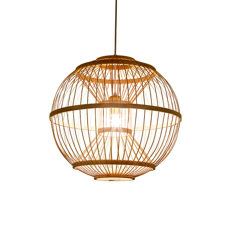 Sphere Shaded Suspension Lighting Minimalist Bamboo 1��Head Wood Pendant Ceiling Light Clearhalo 'Ceiling Lights' 'Pendant Lights' 'Pendants' Lighting' 2245556