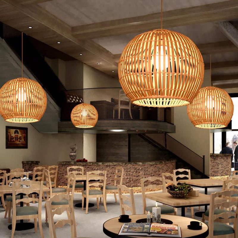 South-east Asia Globe Ceiling Light Bamboo Single Restaurant Hanging Pendant Light Clearhalo 'Ceiling Lights' 'Pendant Lights' 'Pendants' Lighting' 2245560