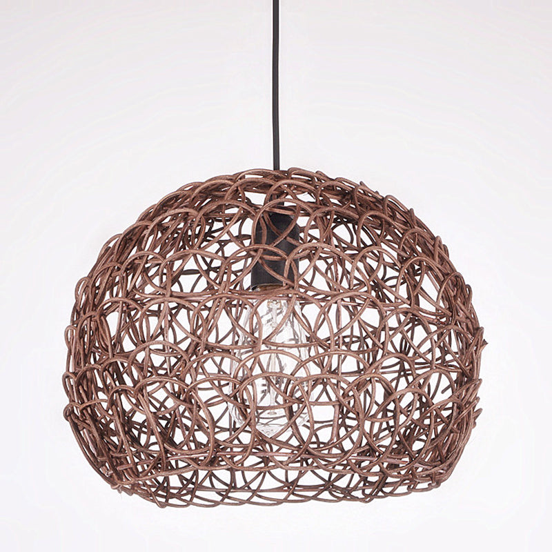 Dome Shade Pendant Light Contemporary Rattan Single-Bulb Restaurant Suspension Light Fixture Clearhalo 'Ceiling Lights' 'Pendant Lights' 'Pendants' Lighting' 2245569