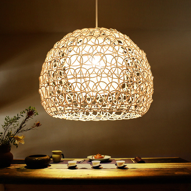 Dome Restaurant Suspension Light Rattan 1-Light Simplicity Pendant Light Fixture in Wood Clearhalo 'Ceiling Lights' 'Pendant Lights' 'Pendants' Lighting' 2245573