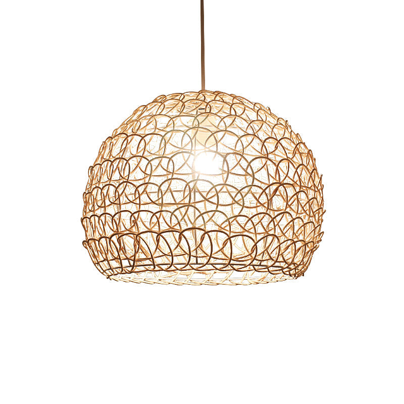 Dome Restaurant Suspension Light Rattan 1-Light Simplicity Pendant Light Fixture in Wood Clearhalo 'Ceiling Lights' 'Pendant Lights' 'Pendants' Lighting' 2245577