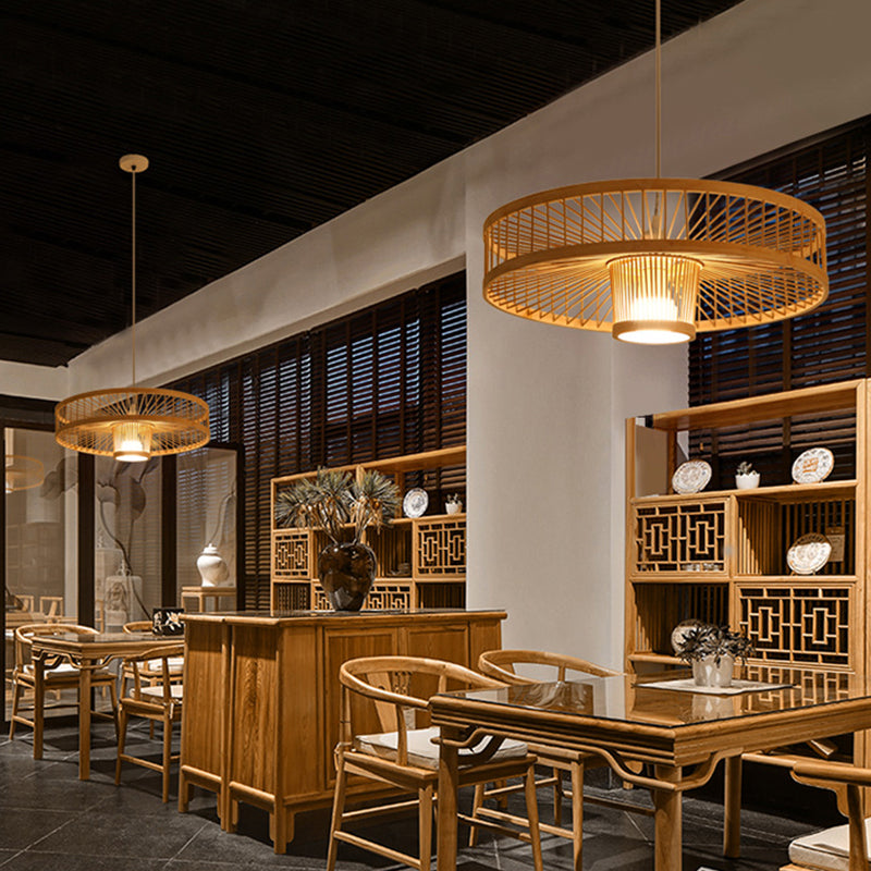 Woven Suspension Lighting Minimalist Bamboo 1��Bulb Wood Hanging Lamp for Restaurant Wood B Clearhalo 'Ceiling Lights' 'Modern Pendants' 'Modern' 'Pendant Lights' 'Pendants' Lighting' 2245602