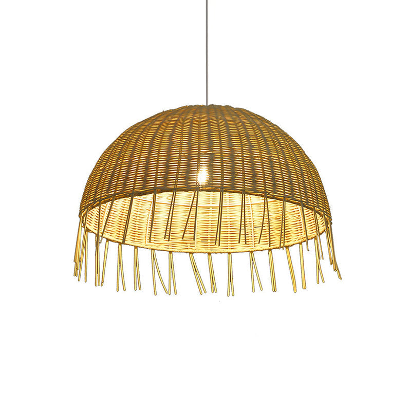 Minimalist Dome Suspension Lighting Rattan 1��Head Restaurant Pendant Ceiling Light in Wood Clearhalo 'Ceiling Lights' 'Pendant Lights' 'Pendants' Lighting' 2245616