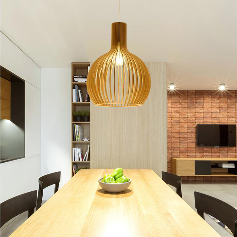 Wood Geometrical Ceiling Light Modern Single Hanging Pendant Light for Restaurant Wood B Clearhalo 'Ceiling Lights' 'Modern Pendants' 'Modern' 'Pendant Lights' 'Pendants' Lighting' 2245680