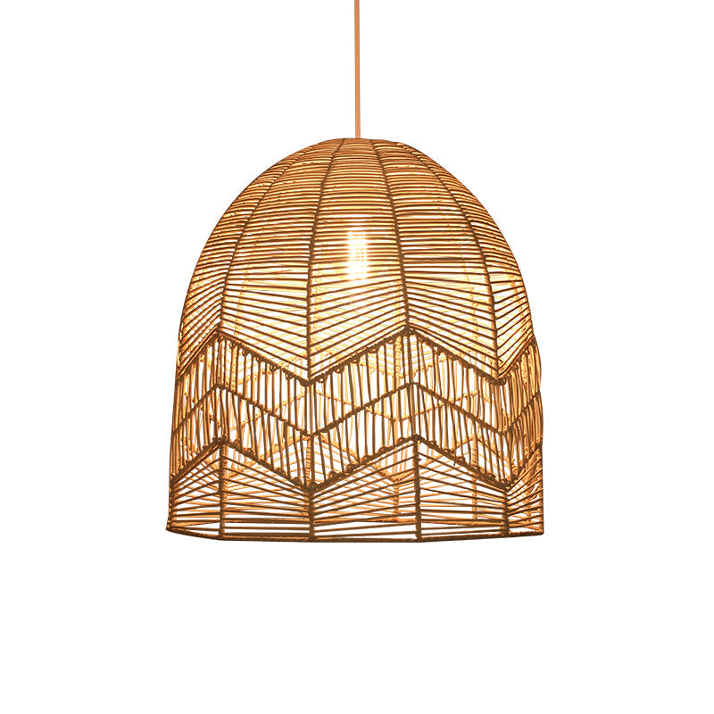 Elongated Ceiling Lighting Asian Style Rattan 1��Bulb Wood Hanging Lamp for Tea Room Clearhalo 'Ceiling Lights' 'Pendant Lights' 'Pendants' Lighting' 2245710