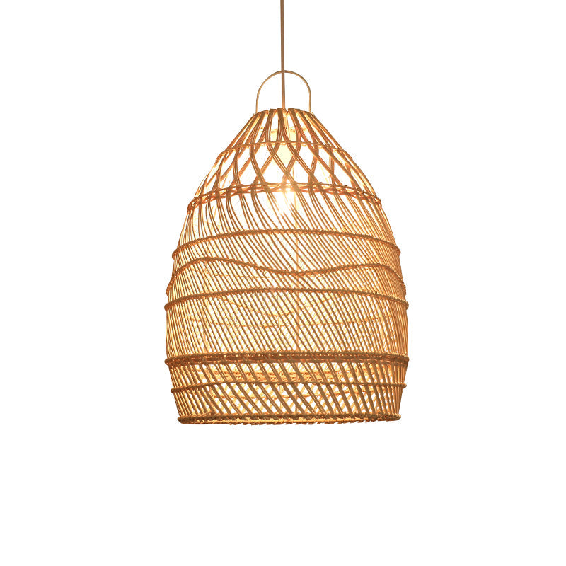 Asian Style Elongated Suspension Lighting Rattan 1��Head Restaurant Pendant Ceiling Light in Wood Clearhalo 'Ceiling Lights' 'Pendant Lights' 'Pendants' Lighting' 2245716