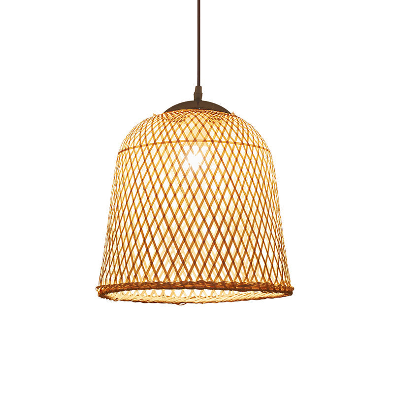 Bell Restaurant Pendant Light Bamboo Single-Bulb Contemporary Suspension Light in Wood Clearhalo 'Ceiling Lights' 'Pendant Lights' 'Pendants' Lighting' 2245728