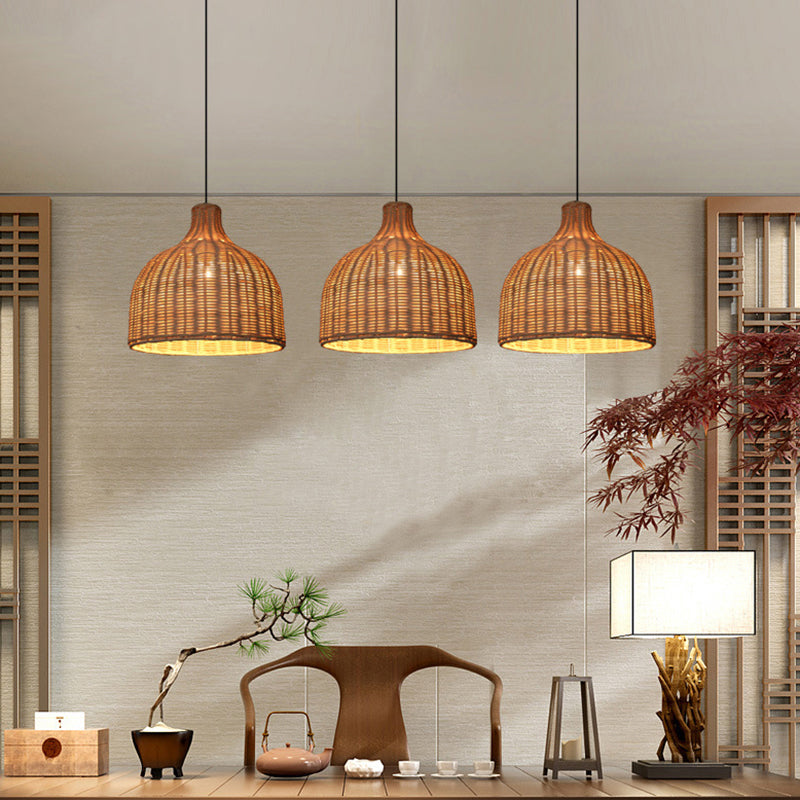 Rattan Bell Shaded Pendant Light Contemporary Single-Bulb Wood Suspension Lighting Fixture Clearhalo 'Ceiling Lights' 'Pendant Lights' 'Pendants' Lighting' 2245765