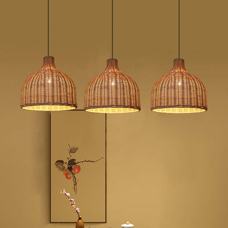 Rattan Bell Shaded Pendant Light Contemporary Single-Bulb Wood Suspension Lighting Fixture Clearhalo 'Ceiling Lights' 'Pendant Lights' 'Pendants' Lighting' 2245766