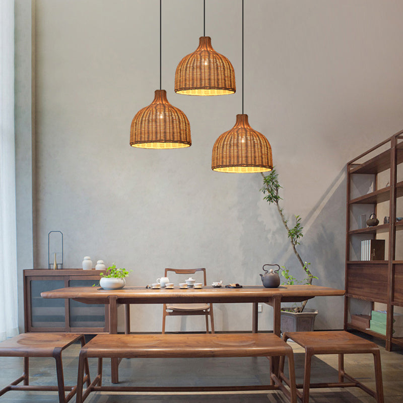 Rattan Bell Shaded Pendant Light Contemporary Single-Bulb Wood Suspension Lighting Fixture Clearhalo 'Ceiling Lights' 'Pendant Lights' 'Pendants' Lighting' 2245767