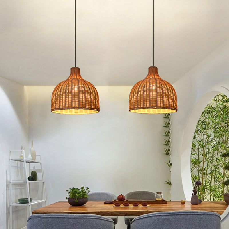 Rattan Bell Shaded Pendant Light Contemporary Single-Bulb Wood Suspension Lighting Fixture Clearhalo 'Ceiling Lights' 'Pendant Lights' 'Pendants' Lighting' 2245768