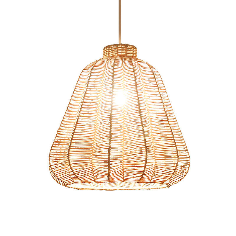 Tapered Ceiling Lighting Asian Style Rattan 1 Bulb Wood Hanging Lamp for Restaurant Clearhalo 'Ceiling Lights' 'Lighting' 'Pendant Lights' 2245785_d4db0d8c-4073-488e-bc59-1c4beaef8a0c