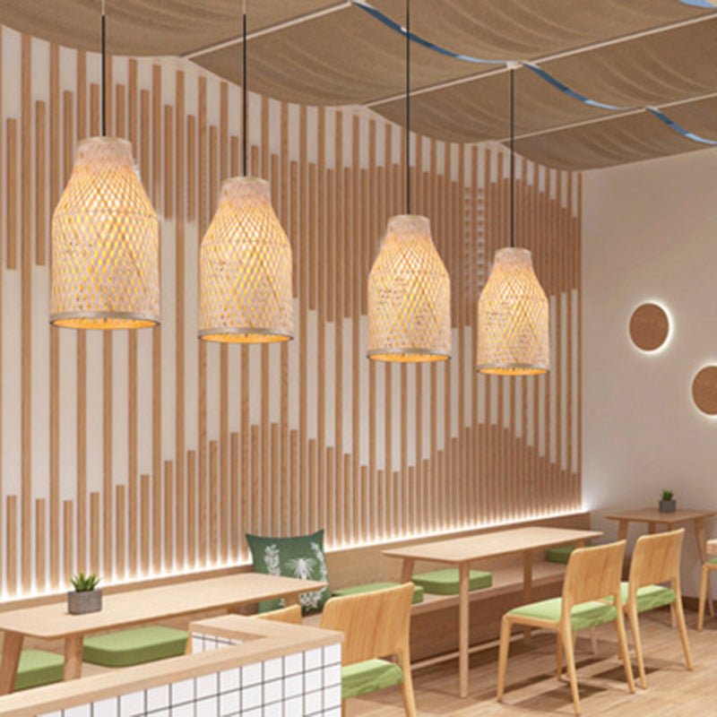 Wood Woven Suspension Lighting Minimalist Single Bamboo Pendant Ceiling Light for Restaurant Clearhalo 'Ceiling Lights' 'Pendant Lights' 'Pendants' Lighting' 2245788