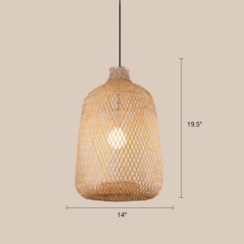 Wood Woven Suspension Lighting Minimalist Single Bamboo Pendant Ceiling Light for Restaurant Clearhalo 'Ceiling Lights' 'Pendant Lights' 'Pendants' Lighting' 2245798