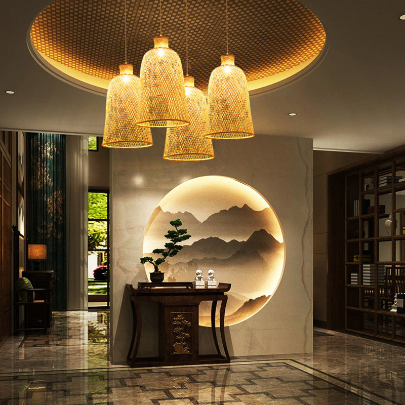 Chinese Style Handmade Ceiling Light Bamboo Single Restaurant Hanging Pendant Light in Wood Clearhalo 'Ceiling Lights' 'Pendant Lights' 'Pendants' Lighting' 2245804