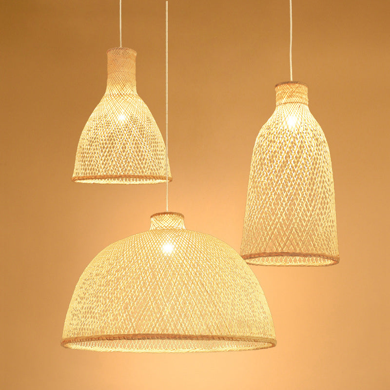 Handmade Bamboo Suspension Lighting Minimalist 1������Head Wood Pendant Ceiling Light for Tea Room Clearhalo 'Ceiling Lights' 'Pendant Lights' 'Pendants' Lighting' 2245818