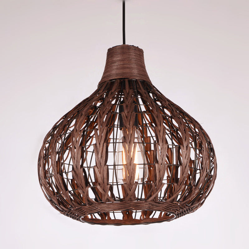 Onion Shaded Ceiling Light Asian Style Rattan 1������Bulb Restaurant Hanging Light Fixture Clearhalo 'Ceiling Lights' 'Pendant Lights' 'Pendants' Lighting' 2245859