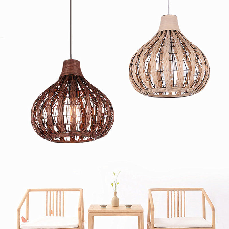 Onion Shaded Ceiling Light Asian Style Rattan 1������Bulb Restaurant Hanging Light Fixture Clearhalo 'Ceiling Lights' 'Pendant Lights' 'Pendants' Lighting' 2245862