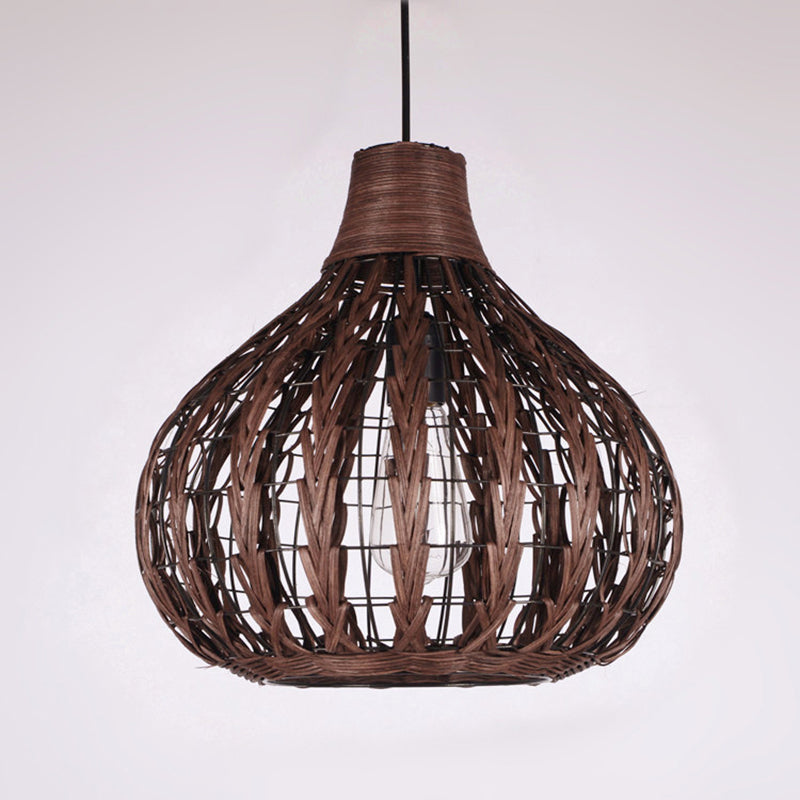 Onion Shaded Ceiling Light Asian Style Rattan 1������Bulb Restaurant Hanging Light Fixture Clearhalo 'Ceiling Lights' 'Pendant Lights' 'Pendants' Lighting' 2245863