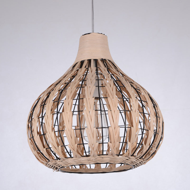 Onion Shaded Ceiling Light Asian Style Rattan 1������Bulb Restaurant Hanging Light Fixture Clearhalo 'Ceiling Lights' 'Pendant Lights' 'Pendants' Lighting' 2245864