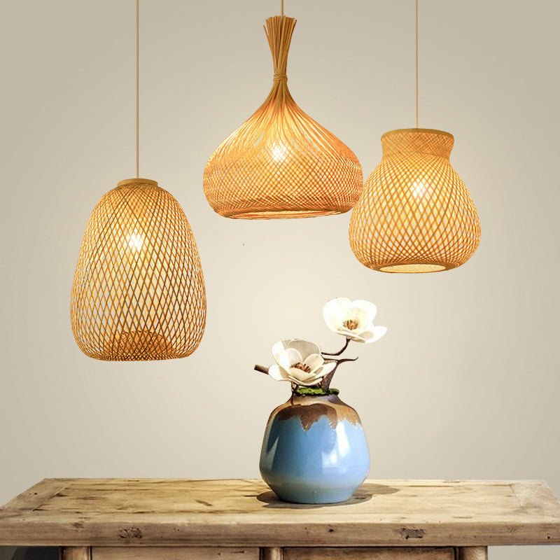 Modern Style Handwoven Ceiling Light Rattan Single Restaurant Hanging Pendant Light in Wood Clearhalo 'Ceiling Lights' 'Pendant Lights' 'Pendants' Lighting' 2245873