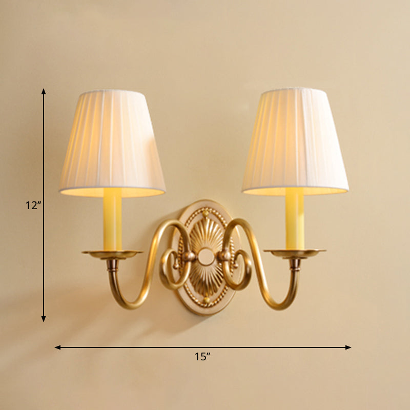 Minimalism Candlestick Wall Mount Light Metal Wall Lighting with Bucket Fabric Shade in Brass Clearhalo 'Wall Lamps & Sconces' 'Wall Lights' Lighting' 2246077