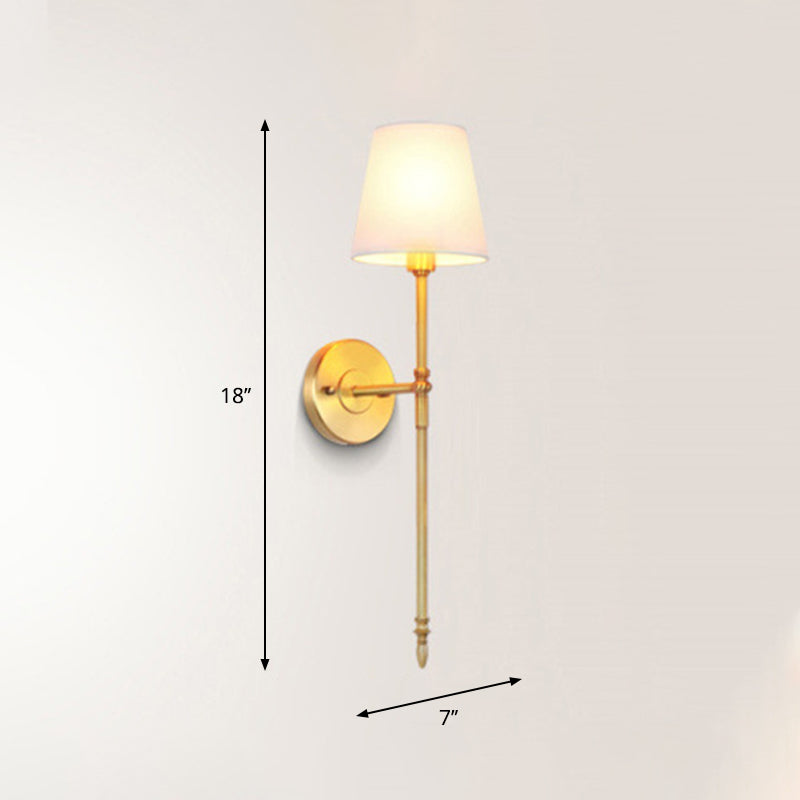 Bucket Shade Fabric Wall Mount Light Traditional Corridor Wall Light Fixture in Brass 1.0 Brass Clearhalo 'Wall Lamps & Sconces' 'Wall Lights' Lighting' 2246164