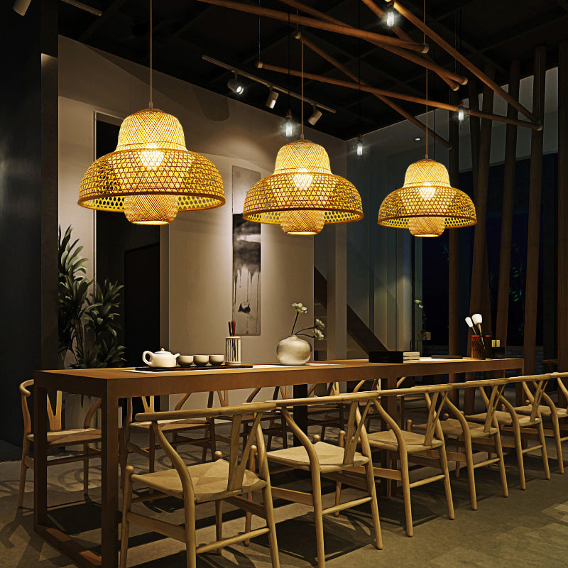 Rattan Hot Pot-Shaped Suspension Lighting Minimalist 1��Head Wood Pendant Ceiling Light Clearhalo 'Ceiling Lights' 'Pendant Lights' 'Pendants' Lighting' 2246458