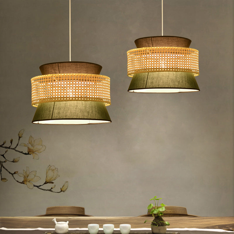 Tiered Rattan Suspension Light Simplicity Single Black / Green Pendant Light Fixture Clearhalo 'Ceiling Lights' 'Pendant Lights' 'Pendants' Lighting' 2246460