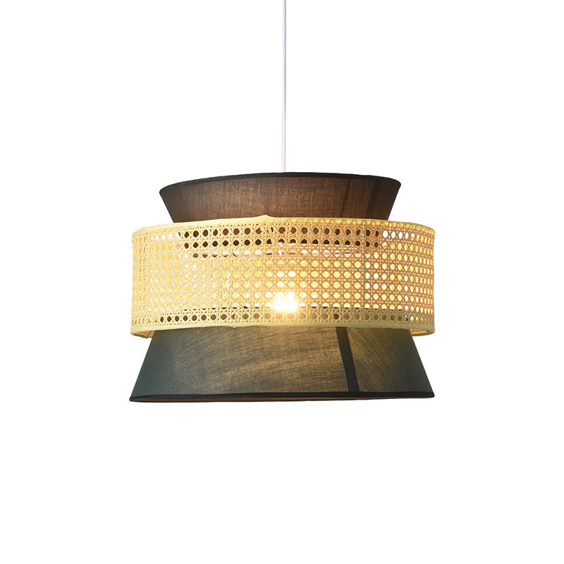 Tiered Rattan Suspension Light Simplicity Single Black / Green Pendant Light Fixture Clearhalo 'Ceiling Lights' 'Pendant Lights' 'Pendants' Lighting' 2246464