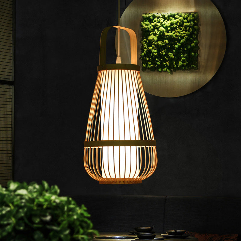 Basket Bamboo Pendant Light Contemporary Single-Bulb Wood Suspension Light Fixture Clearhalo 'Ceiling Lights' 'Pendant Lights' 'Pendants' Lighting' 2246478