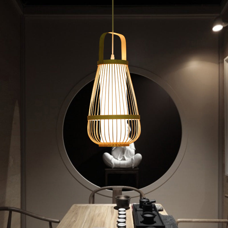 Basket Bamboo Pendant Light Contemporary Single-Bulb Wood Suspension Light Fixture Clearhalo 'Ceiling Lights' 'Pendant Lights' 'Pendants' Lighting' 2246481