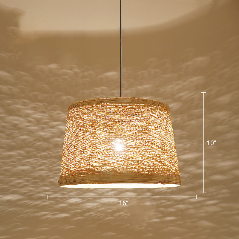 Tapered Ceiling Lighting Asian Style Flaxen 1-Light Restaurant Pendant Light Fixture Clearhalo 'Ceiling Lights' 'Pendant Lights' 'Pendants' Lighting' 2246489