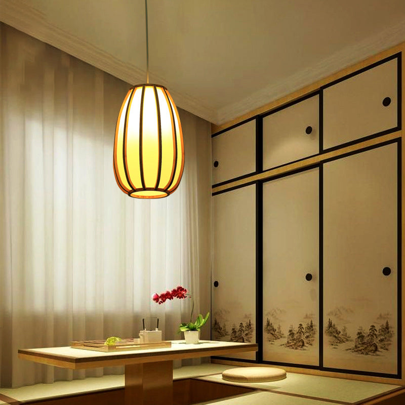 South-east Asia Barrel Ceiling Light Bamboo Single Restaurant Hanging Pendant Light in Wood Clearhalo 'Ceiling Lights' 'Pendant Lights' 'Pendants' Lighting' 2246493