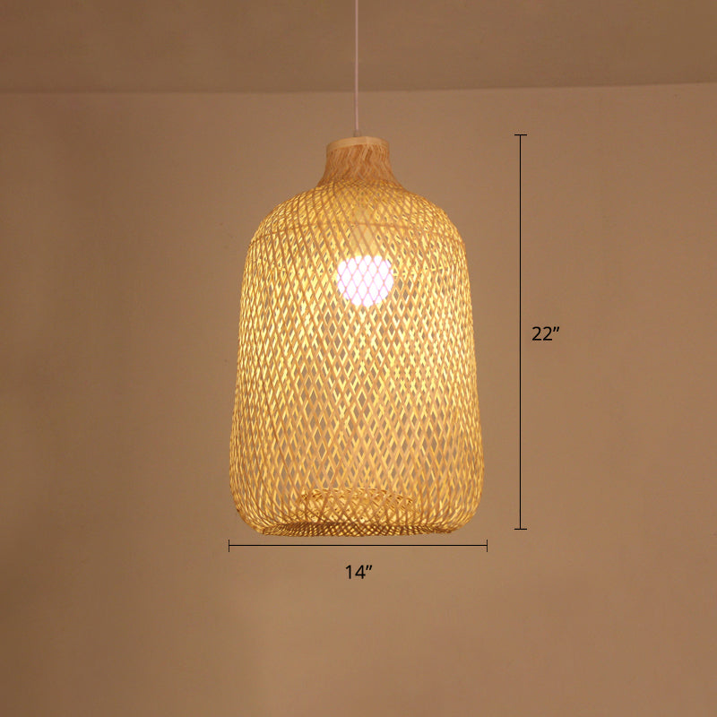 Bird Cage Pendant Light Contemporary Bamboo Single-Bulb Restaurant Suspension Light in Wood Clearhalo 'Ceiling Lights' 'Pendant Lights' 'Pendants' Lighting' 2246500