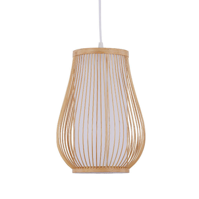 Bamboo Pear Ceiling Lighting Asian Style 1��Bulb Wood Hanging Light for Restaurant Clearhalo 'Ceiling Lights' 'Pendant Lights' 'Pendants' Lighting' 2246517