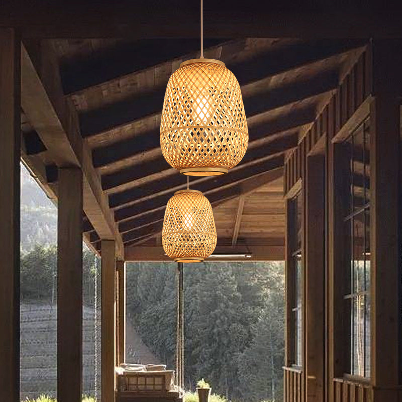 Lantern Shaded Bamboo Suspension Lighting Minimalist 1��Head Wood Pendant Ceiling Light Clearhalo 'Ceiling Lights' 'Pendant Lights' 'Pendants' Lighting' 2246518