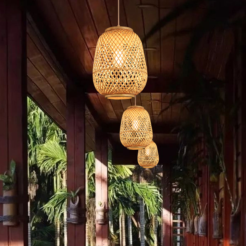 Lantern Shaded Bamboo Suspension Lighting Minimalist 1��Head Wood Pendant Ceiling Light Clearhalo 'Ceiling Lights' 'Pendant Lights' 'Pendants' Lighting' 2246520