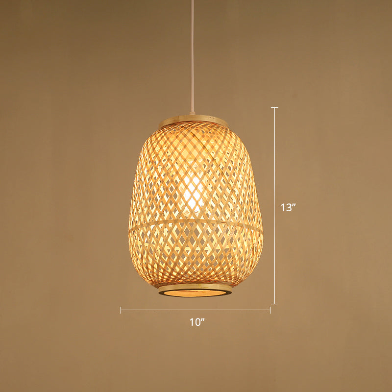 Lantern Shaded Bamboo Suspension Lighting Minimalist 1��Head Wood Pendant Ceiling Light Clearhalo 'Ceiling Lights' 'Pendant Lights' 'Pendants' Lighting' 2246523