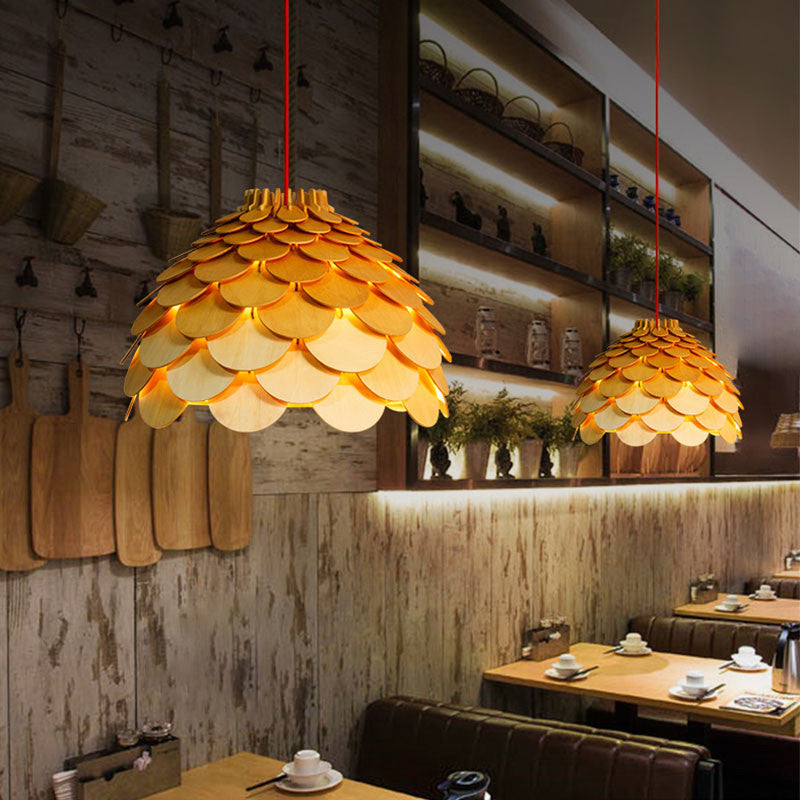 Pinecone Shaded Tea Room Suspension Lighting Wood Simplicity Pendant Light Fixture Clearhalo 'Ceiling Lights' 'Pendant Lights' 'Pendants' Lighting' 2246543