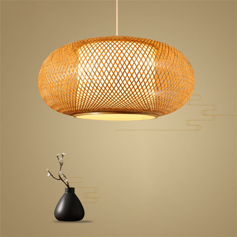 Wood Pumpkin Shaded Ceiling Light Asian Style 1��Bulb Bamboo Hanging Light Fixture Clearhalo 'Ceiling Lights' 'Pendant Lights' 'Pendants' Lighting' 2246601