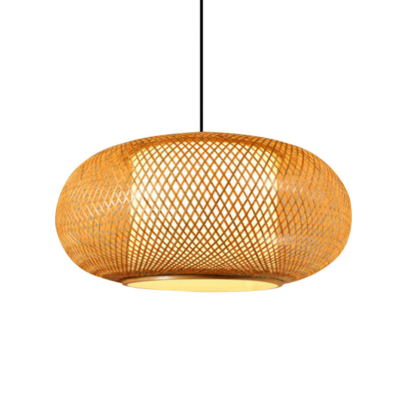 Wood Pumpkin Shaded Ceiling Light Asian Style 1��Bulb Bamboo Hanging Light Fixture Clearhalo 'Ceiling Lights' 'Pendant Lights' 'Pendants' Lighting' 2246604