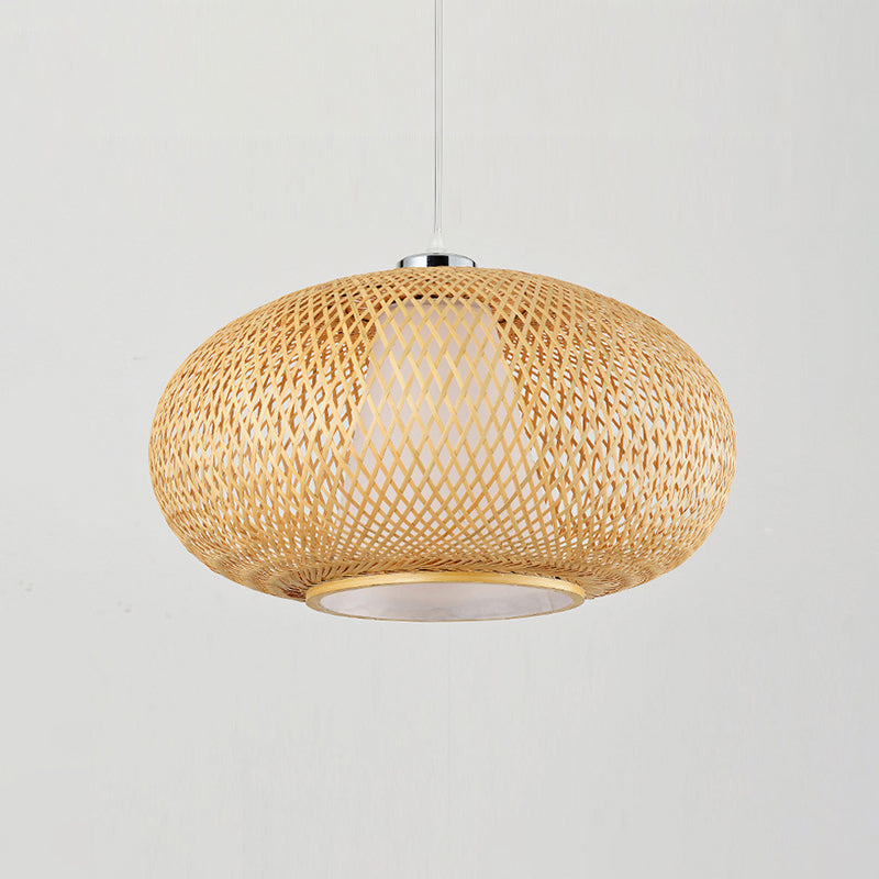 Rounded Drum Bamboo Suspension Lighting Minimalist 1��Head Wood Pendant Ceiling Light Clearhalo 'Ceiling Lights' 'Pendant Lights' 'Pendants' Lighting' 2246607