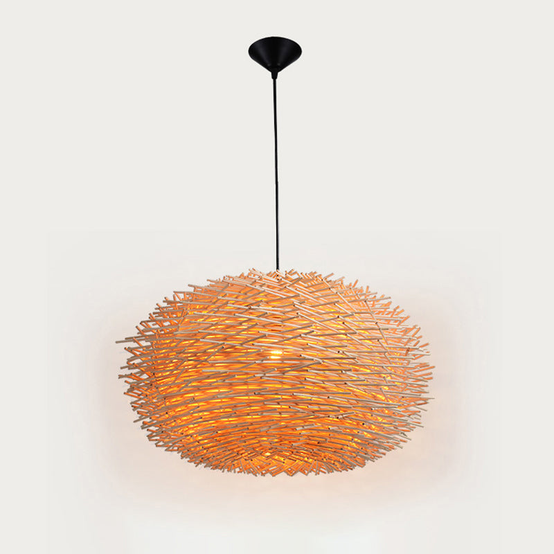 Contemporary Bird Nest Pendant Light Rattan Single-Bulb Restaurant Suspension Light in Wood Wood Clearhalo 'Ceiling Lights' 'Pendant Lights' 'Pendants' Lighting' 2246623_0ff64f48-b22a-45a3-96ca-8659ab6b1232