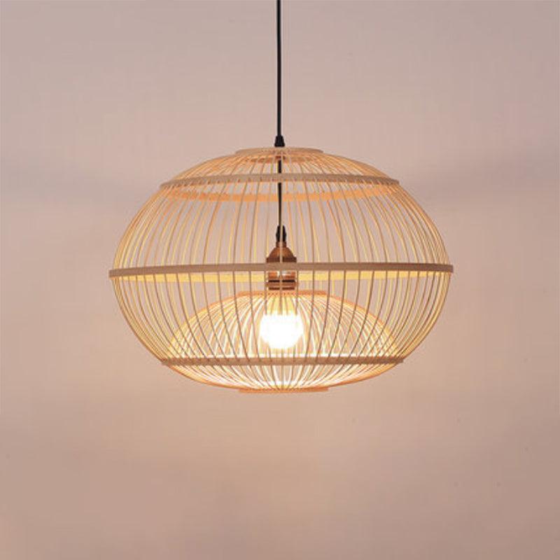 Bamboo Sphere Shaded Suspension Lighting Minimalist 1��Head Wood Pendant Ceiling Light Clearhalo 'Ceiling Lights' 'Pendant Lights' 'Pendants' Lighting' 2246640