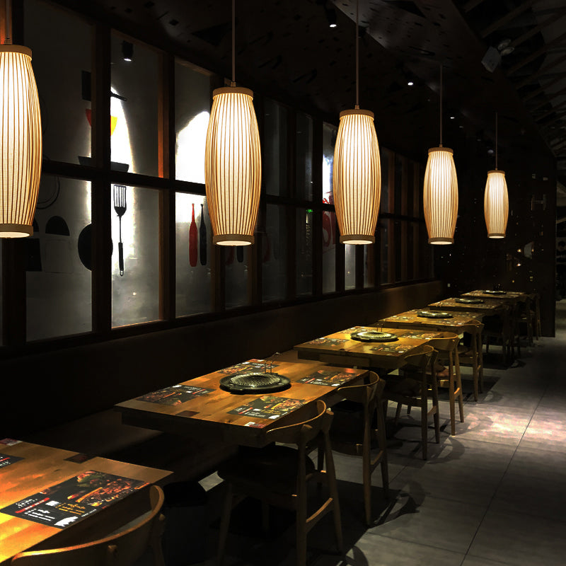 Elongated Oval Bamboo Ceiling Light Modern Single Wood Hanging Pendant Light for Restaurant Clearhalo 'Ceiling Lights' 'Pendant Lights' 'Pendants' Lighting' 2246659