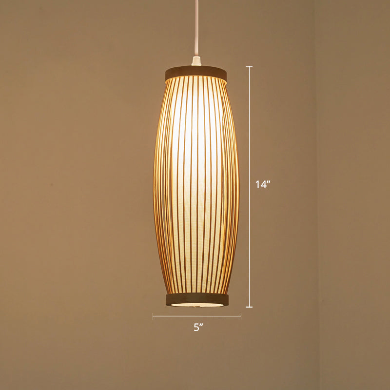 Elongated Oval Bamboo Ceiling Light Modern Single Wood Hanging Pendant Light for Restaurant Clearhalo 'Ceiling Lights' 'Pendant Lights' 'Pendants' Lighting' 2246662