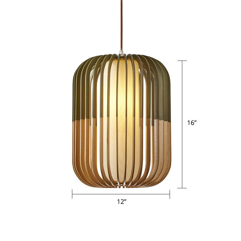 Asian Style Bird Cage Ceiling Light Wood Single Restaurant Hanging Light in Yellow-Green Clearhalo 'Ceiling Lights' 'Pendant Lights' 'Pendants' Lighting' 2246689