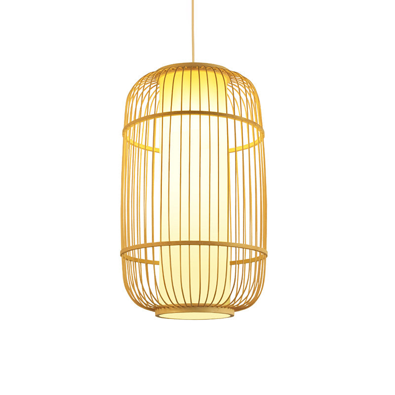 Birdcage Suspension Lighting Minimalist Bamboo 1��Head Restaurant Pendant Ceiling Light in Wood Clearhalo 'Ceiling Lights' 'Pendant Lights' 'Pendants' Lighting' 2246694