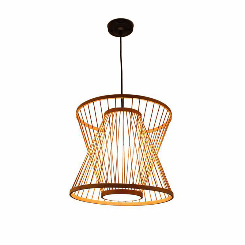 Wood Hourglass Shaded Suspension Light Simplicity 1-Light Bamboo Pendant Light Fixture Clearhalo 'Ceiling Lights' 'Pendant Lights' 'Pendants' Lighting' 2246844